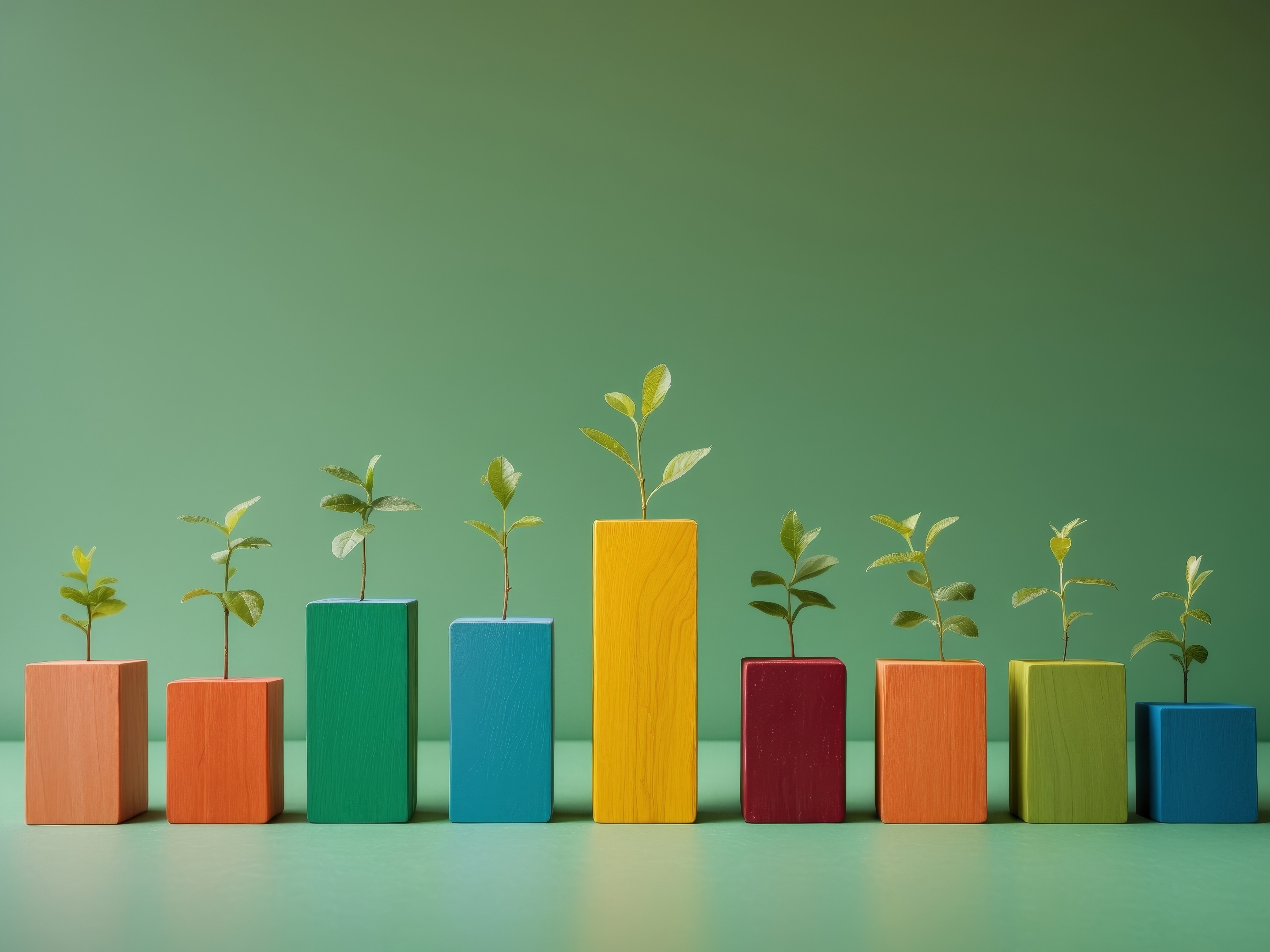 Graphic of different sized blocks with leafs indicating growth