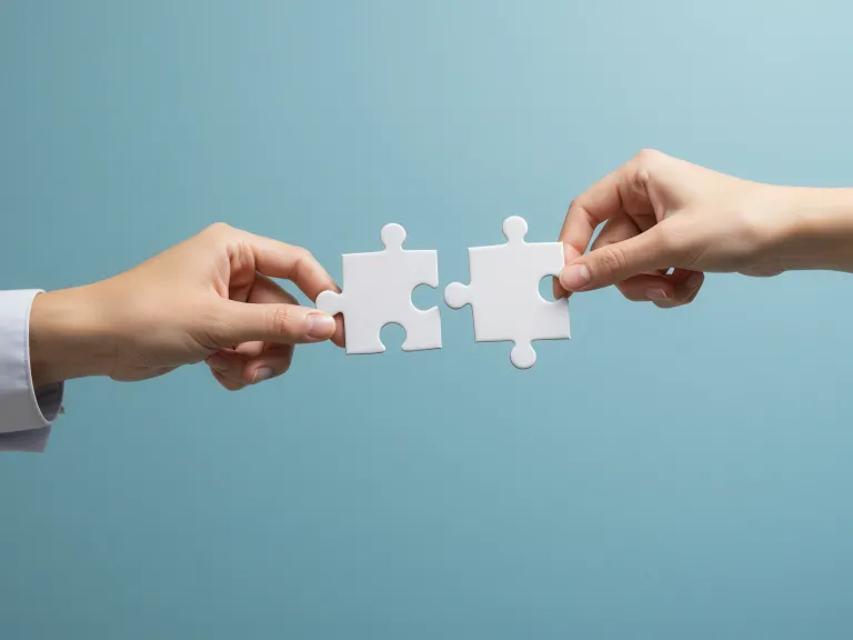 Hands putting together puzzle pieces