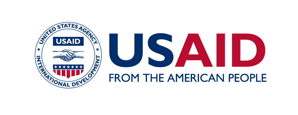 US written in blue, and AID written in red with the phrase "From the American People" written underneath and a seal on the left.