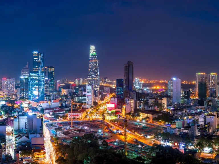 Cityscape of Ho Chi Minh City, Vietnam at night