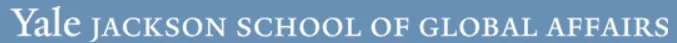 The words "Yale Jackson School of Global Affairs" in white surrounded by a light blue box.